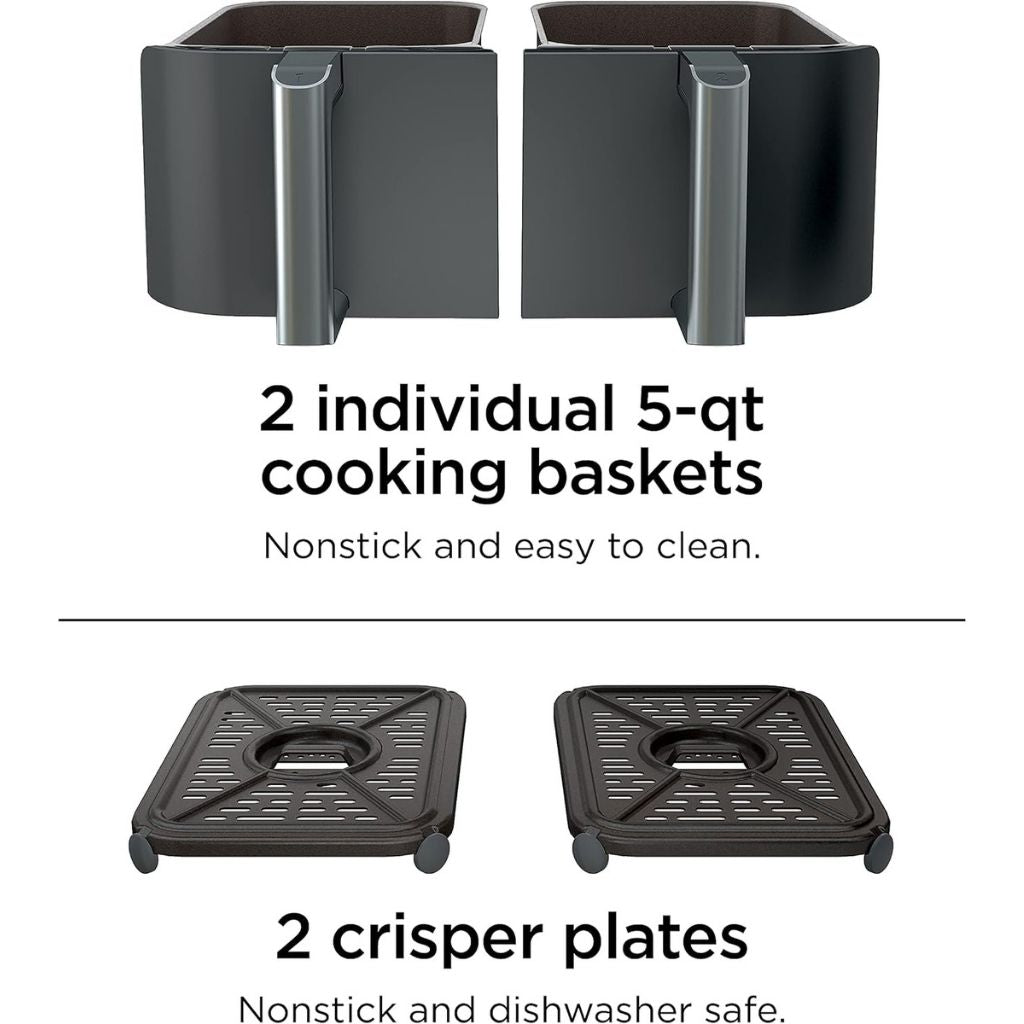 Ninja DZ401 Air Fryer 10-Quart DualZone 2-Basket, Grey