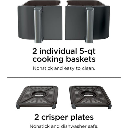 Ninja DZ401 Air Fryer 10-Quart DualZone 2-Basket, Grey