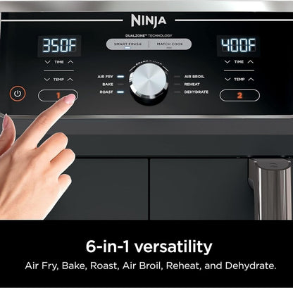 Ninja DZ401 Air Fryer 10-Quart DualZone 2-Basket, Grey
